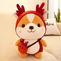 Detailed close-up of a cute squirrel plush toy wearing a festive red reindeer hat. - 23cm / Squirrel Transformation Deer Style