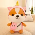 Adorable Corgi plush toy wearing a pink unicorn outfit and bunny bag on a cozy sofa - 23cm / Squirrel Transformation Unicorn Style