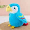 Primo piano di un simpatico pappagallo di peluche blu e bianco con becco giallo e coda. - Blu / 20cm