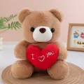 Adorable brown plush teddy bear holding a red heart embroidered with I Love You text - Holding Heart (Brown)