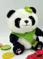 Adorable soft panda plush toy wearing a green scarf and flower headband - 22cm / Panda with Green Scarf