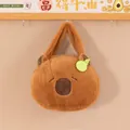 Cute brown plush Capybara character handbag with embroidered face and green leaf - 20cm / Green Orange Style