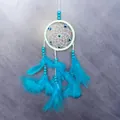 Atrapasueños azul hecho a mano con cuentas de ojo turco y plumas suaves para decorar la pared - Aro Verde Azul Lago (MS4053L)