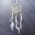 Atrapasueños blanco hecho a mano con cuentas de ojo turco y suaves plumas colgantes - Blanco (MS4053N)