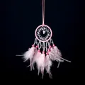 Handmade pink dreamcatcher ornament with natural semi-precious stones and soft feathers for car - Pink Style (MS4046F)