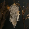 Grande acchiappasogni bohémien fatto a mano in macramè decorativo con luci soffuse - Nappina a Foglia di Acero / 40*90cm / Bianco avorio