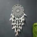 Grande acchiappasogni da parete boho, pizzo tessuto a mano e soffici piume bianche - Stile semplice di piume intrecciate (MS7076) / Bianco