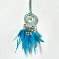 Handmade dreamcatcher with natural green stones and vibrant blue feathers for car hanging - Lake Blue Style (MS4046O)