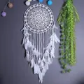 Grande acchiappasogni bohémien fatto a mano con piume bianche per decorazione murale casa - Stile Piuma Intrecciata in Pizzo (MS9141F) / 40*110cm / Bianco