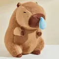 Close-up view of a cute brown capybara plush toy featuring a unique blue snot bubble design. - Snotty Capybara / Approximately 23cm