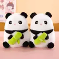 Detailed view of two cute 8-inch panda plush toys holding green bamboo stalks - 22cm / Bamboo Panda