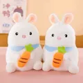 Pair of adorable white plush rabbit toys holding orange carrots and wearing blue scarves - 22cm / Carrot Rabbit