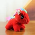 Red plush pony keychain with rainbow mane and tail for bag decoration - Rainbow Pony Charm / Red