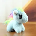 Cute light blue plush pony keychain variant featuring soft colorful rainbow hair - Rainbow Pony Charm / Blue