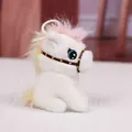 Cute white plush pony keychain with pink mane and soft furry texture for cute bags - Bound-Mouth Squatting Pony Charm / White