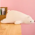 Cute white polar bear plush toy lying on a wooden table, soft stuffed animal gift for kids - 35cm / White