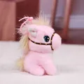 Adorable pink plush horse keychain charm with fluffy mane for bags and keys accessory - Bound-Mouth Squatting Pony Charm / Pink