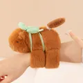 Adorable plush capybara slap bracelet toy featuring a wagging tail and green turtle. - Brown Style with Turtle Bag (Wagging Tail) / Around 18cm