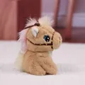 Cute plush pony keychain pendant with soft tan fur and pink tinsel mane detail - Bound-Mouth Squatting Pony Charm / Light Brown