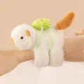 Cute plush capybara slap bracelet toy with green backpack and tail worn on a wrist. - Beige Style with Bag (Wagging Tail) / Around 18cm