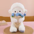 Cute white plush sheep toy holding a blue magnetic rose bouquet on a woven mat - Blue / 30cm (With Magnetic)