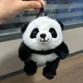 Simpatico portachiavi di peluche a forma di panda con morbida pelliccia bianca e nera - Panda Bianco e Nero Gobbo / 13cm (Con Cordino)