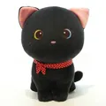 Adorable soft black cat plush toy doll with red polka dot scarf and yellow blue moon eyes - Black Cat
