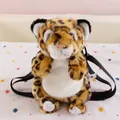 Front view of a cute leopard plush crossbody bag featuring soft fur and black straps - Simulation Yellow Leopard Bag