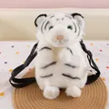 Detailed view of soft white tiger plush crossbody bag with black shoulder strap - Simulation White Tiger Bag