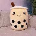 Soft and cute smiling boba milk tea plush pillow toy for cozy bedroom decoration - Light Coffee Round Eyes