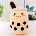 Cute milk tea cup plush pillow with smiling face and brown straw detail decoration - Light Coffee Squint Eyes