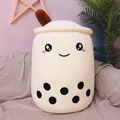 Cute white milk tea boba cup plush toy pillow with adorable smiling face design - White Round Eyes