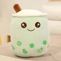 Cute green boba tea plush toy featuring a smiling face and apple-themed pearl patterns - Green (Round Eyes)