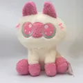 Adorable white and pink sitting cat plush toy with large embroidered eyes for girls gift. - 22cm / Pink