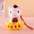 Detailed macro view of pink plush horse mascot sitting in a golden ingot for Chinese New Year. - 12cm / Pink