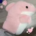 Soft pink and white plush shark hand puppet toy showing fuzzy texture and cute design details - Pink / 25cm