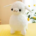 Close-up detail of soft white plush alpaca sheep toy with curly fur texture - White / 25cm