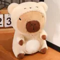 Cute Capybara plush toy wearing a white bear costume, soft and fluffy detail view. - Capybara Bear Costume / 23cm