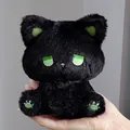 Simpatico peluche gatto nero con occhi verdi, morbida bambola di pezza per regalo. - Verde Scuro / 22cm