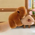 Macro view of a cute brown capybara plush slap bracelet worn on a wrist - Capybara Slap Bracelet / 18cm / Brown Rabbit Hair Style