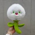 Close-up of cute white dandelion plush toy with green stem and embroidered face - Dandelion Style (1-5) / 25cm / Dandelion Color