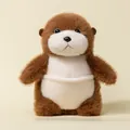 Adorable brown and white sea otter plush toy standing on a minimalist cream background - Standing Position (Pocket Style) / Brown And White / 23cm