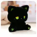 Kawaii black cat plush toy with neon green eyes and ears, soft stuffed animal doll - 22cm / Black Green