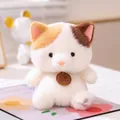Cute white calico kitten plush toy with soft fur and Yirong Fang wooden tag detail - Cat / 18cm (Large)