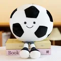 Cute plush soccer ball doll with smiley face and legs on decorative books - 25cm (Small) / Black and White Soccer