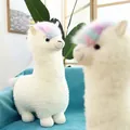 Large white alpaca plush toy featuring colorful rainbow faux fur on its head and tail - White with Rainbow Accents / 28cm