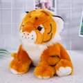 Realistic orange tiger plush toy for children sitting on a starry white tablecloth - Yellow / 13cm