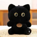 Detailed view of a cute black cat plush toy featuring big yellow eyes and soft texture - 16cm / Pure Black Cat