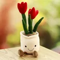 Adorable red tulip plush toy in a smiley face pot, perfect for home office decor - 35cm / Red