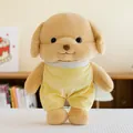 Cute plush puppy toy wearing bright yellow pajamas with white lace collar detail - Sylvanian Dog Style / 25cm